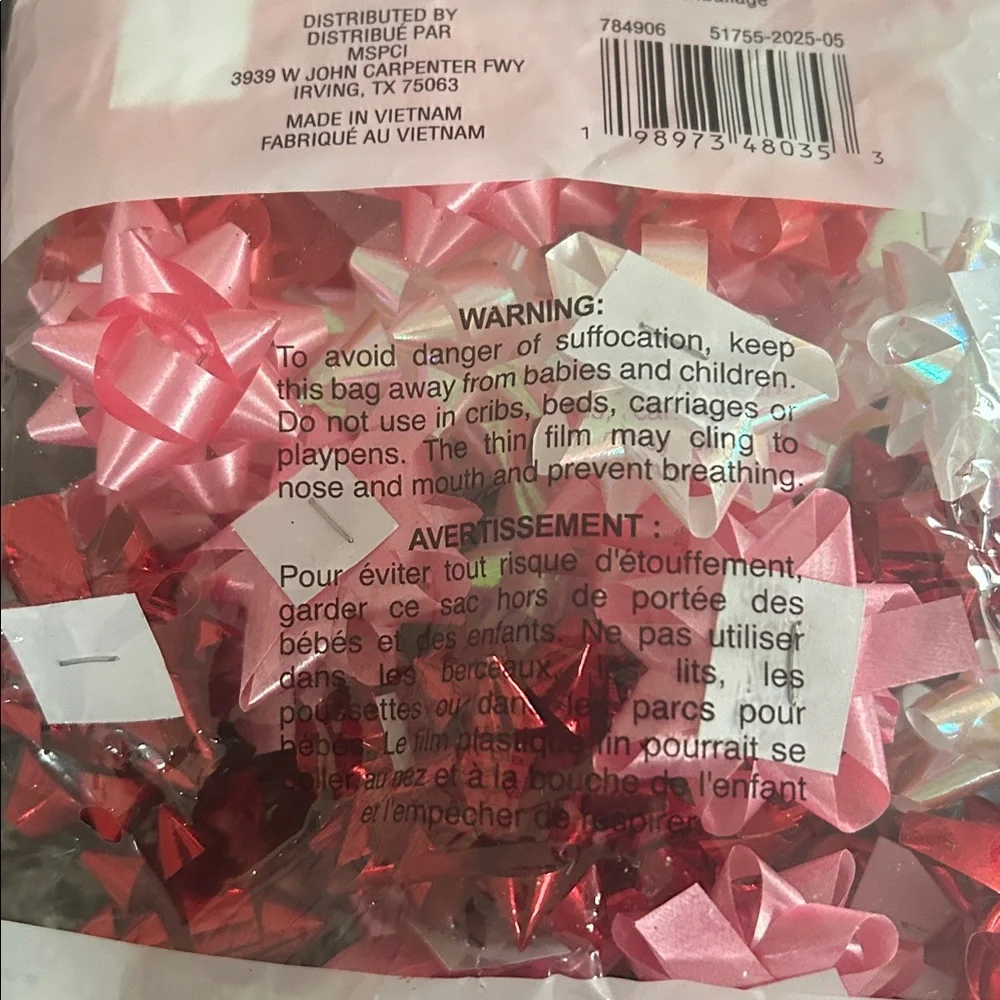 CELEBRATE ASSORTED MINI SELF ADHESIVE BOWS RED-WHITE-PINK 250 PCS NWT